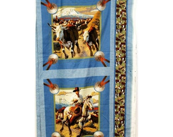 Blue Cattle Drive 5827 Spring Industries Cotton Fabric Western Cowboy 46&quot; Panels