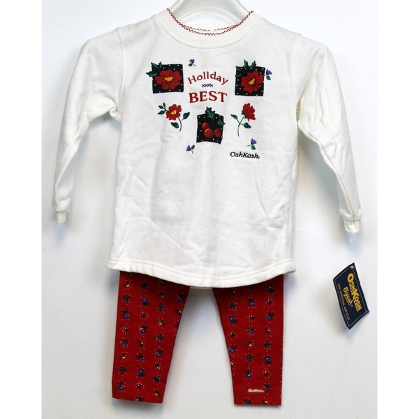 VTG 90s NWT OshKosh Toddler Winter Holiday Best 2 pc Outfit 3T Red White Floral