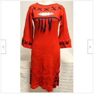 VTG 80er Jahre Total Eclipse Rotes Pullover Kleid Sz Lg Blaue Fransen Bestickte Blumen
