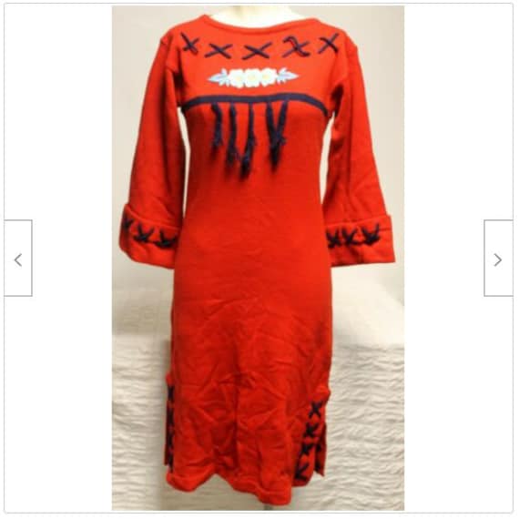 Vtg 80s Total Eclipse Red Sweater Dress sz Lg Blu… - image 1