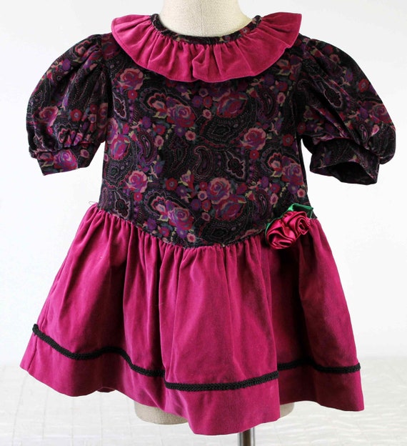 Vtg 1990s NEW Baby Togs Velvet Burgundy Dress Flo… - image 1