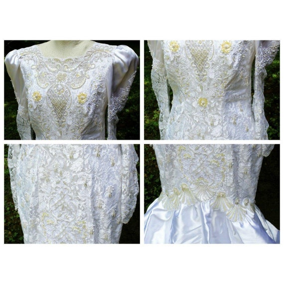 Vtg 80s Mermaid Wedding Dress sz 12 Puff Sleeves … - image 3