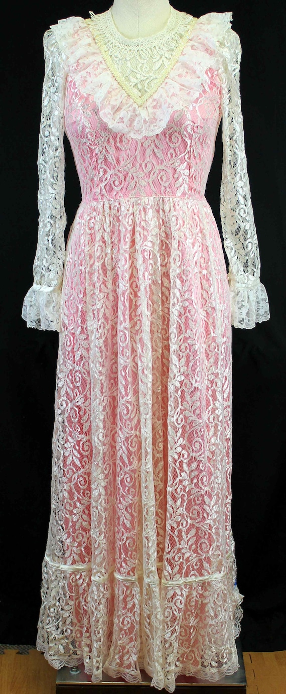 Pink Satin White Lace Dress 6/8 Long Sleeve Full L