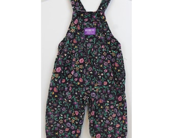 Vtg 1980s OshKosh B&#39;Gosh Overalls Girls sz 18m Corduroy Floral Flowers Autumn