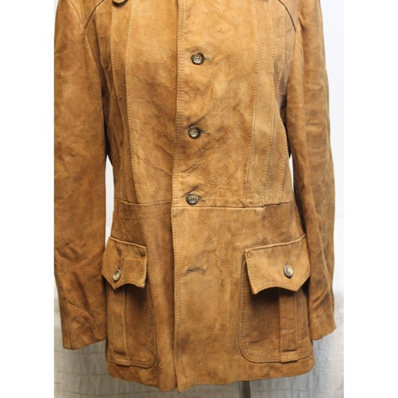 Vtg 60s Brown Suede Leather Car Coat Western Jack… - image 3