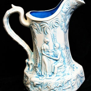 VTG 73 Hand Painted Sign French Country Ceramic Pitcher Blue Lover Renaissance