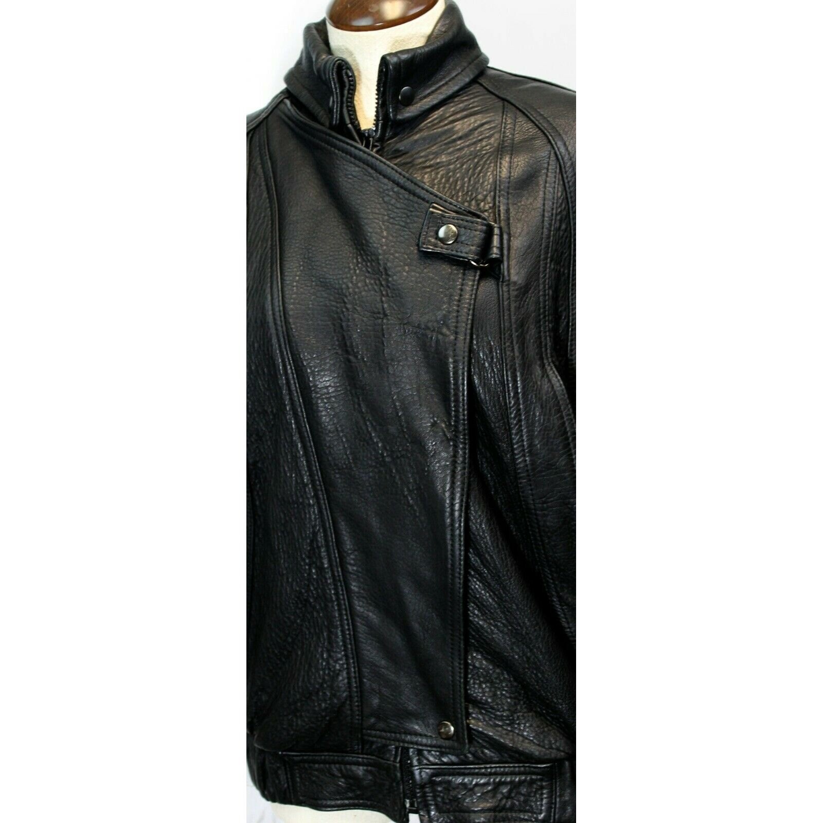 Maglia Black Leather Motorcycle Jacket Lined Womens 6 Long Sleeves 