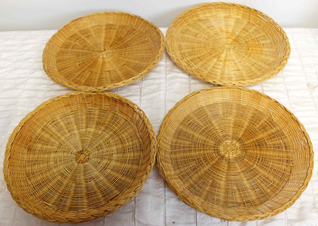 9 Wicker/bamboo Paper Plate Holders Natural/tan Set of 4 Etsy