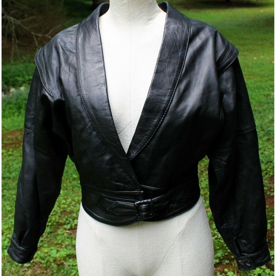 Vtg 80s Los Andes Black Leather Jacket Rock Fashion Mens Womens Sz 12 Belt  Waist -  Canada