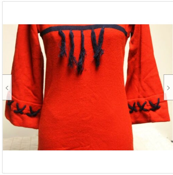 Vtg 80s Total Eclipse Red Sweater Dress sz Lg Blu… - image 3