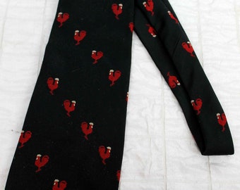 Nowells Black Tie Red Roosters Cocks Embroidery Wide