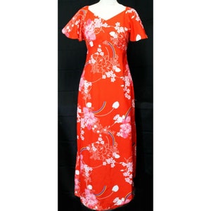 Vtg Hukilou Fashions Dress sz 10 Hawaiian Floral Rainbows Honeymoon Sheath Long