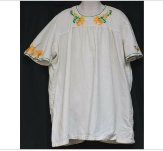 VTG 1970s Girls sz 14/16 White Shirt Handmade Yel… - image 1