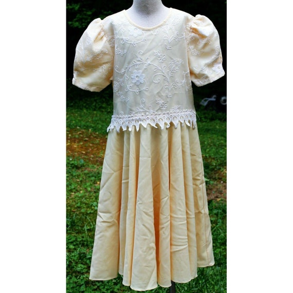 VTG 1990s Bonibon Yellow Dress Embroidered Floral… - image 1