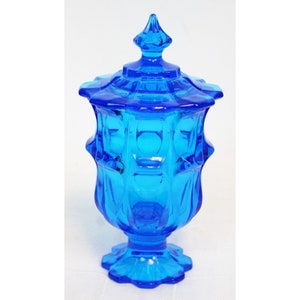 VTG Fenton Valencia Colonial Blue Glass Candy Portasigarette Portasigarette Fancy Elegante