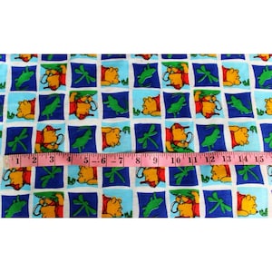 Winnie the Pooh Cotton Checked Blue Fabric Green Critters Insects Sold By the yd