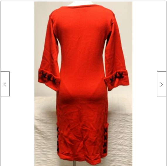 Vtg 80s Total Eclipse Red Sweater Dress sz Lg Blu… - image 7