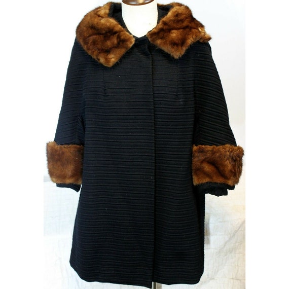 Vtg 1960s YouthCraft Black Coat Real Beaver Fur C… - image 1