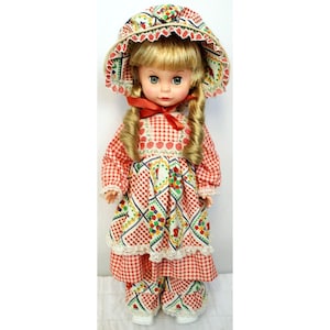 VTG 1963 Uneeda Doll Agatha 15&quot; Blonde Green Eyes Red White Plaid Country Outfit