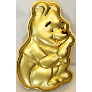 Vtg 70er Jahre Kuchenform von Wilton Walt Disney Winnie Puuh Metall Backform Goldfarbe