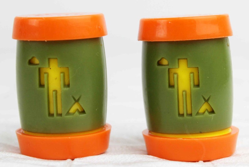 St Labre Indian School Salt Pepper Shakers Montana Orange Green Native
