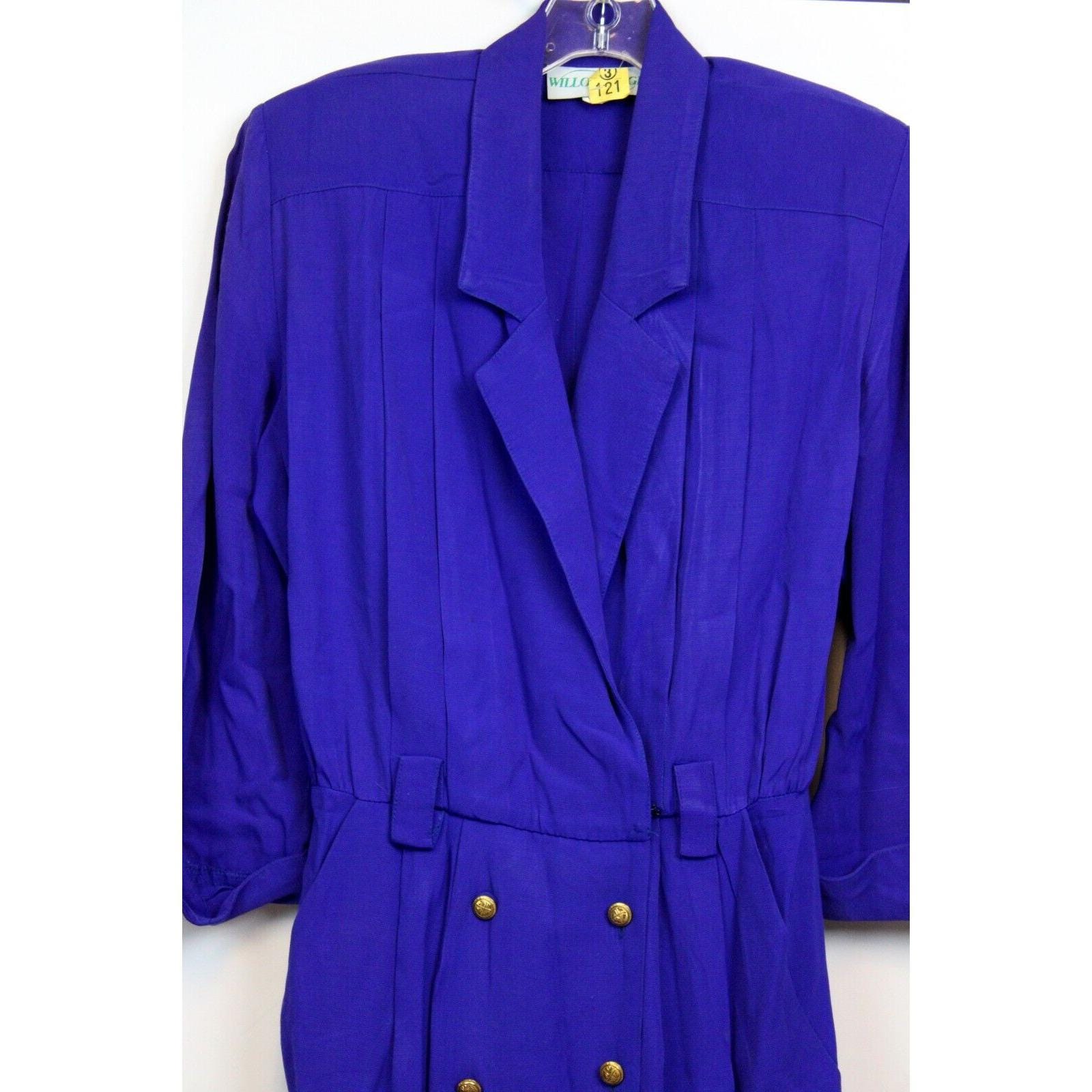 VTG 80s Willow Ridge Blue Jacket Dress Sz 10 Shoulder Pads Pockets 