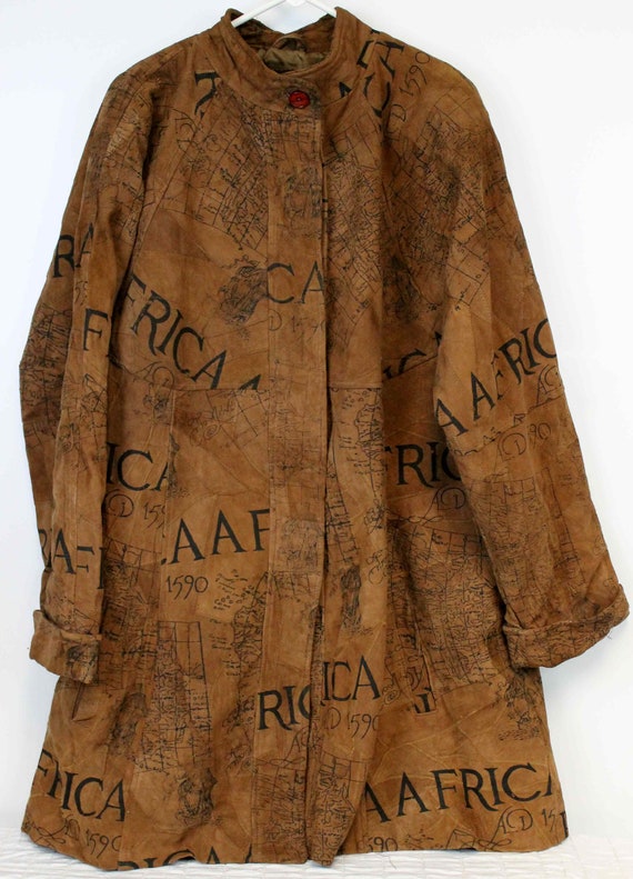 The African Star Suede Leather Coat Map Print Wome