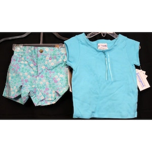 1990s NEW Buster Brown Outfit Blue Shirt Floral Shorts Girls 3T Play Casual Bow