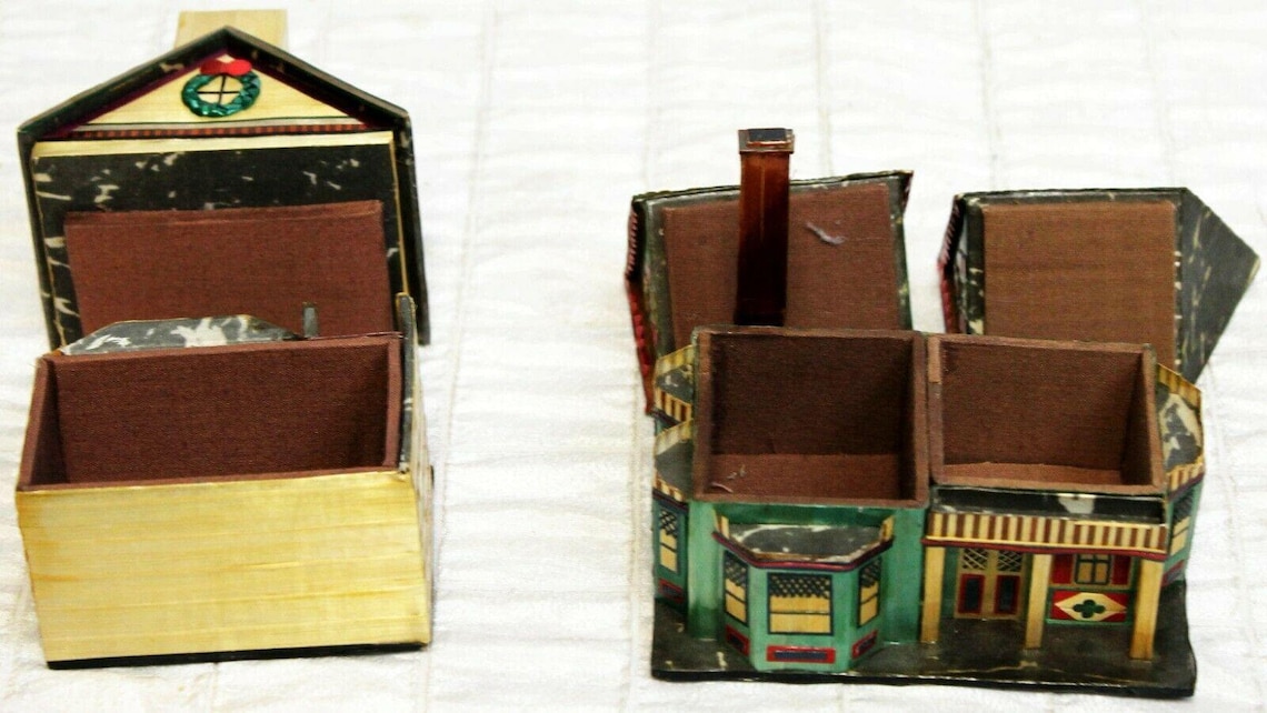 2 Straw Houses Christmas Village Storage Trinket Boxes Dyed Etsy