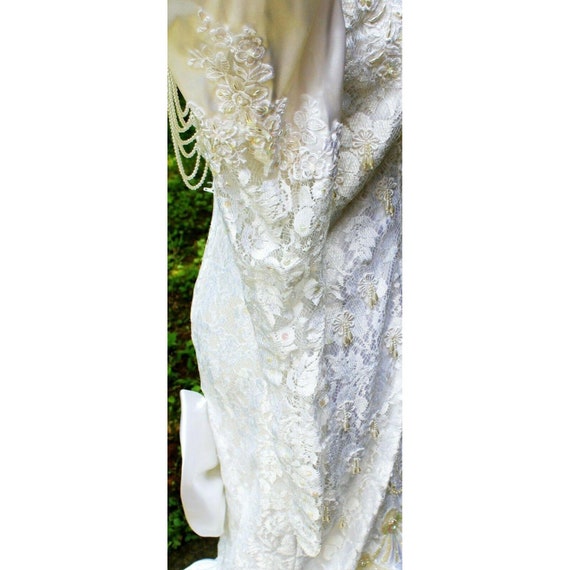 Vtg 80s Mermaid Wedding Dress sz 12 Puff Sleeves … - image 5