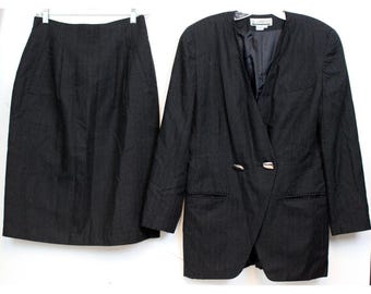VTG 80s SK & Company Black White Polka Dot 2 Pc Rock Anzug Set sz 10 gefüttert Pads
