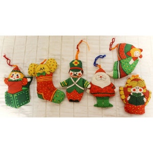 Vtg jaren 1980 Doek 6 Kerst Ornament Vakantie Engelen Santa Notenkraker Kous