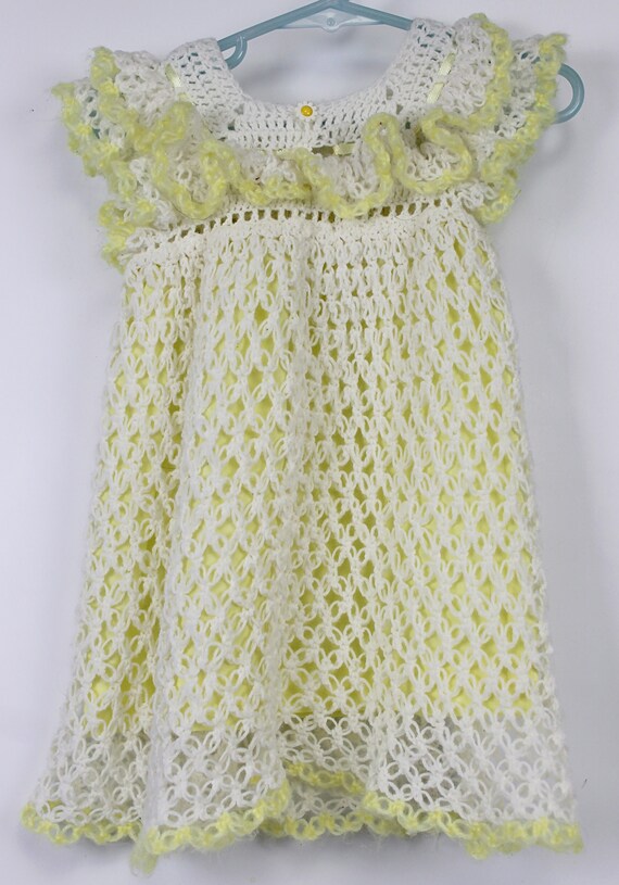 Vtg 70/80's Handmade Crochet Dress Girls Sz 4 Dai… - image 2