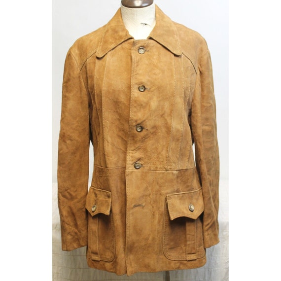 Vtg 60s Brown Suede Leather Car Coat Western Jack… - image 1