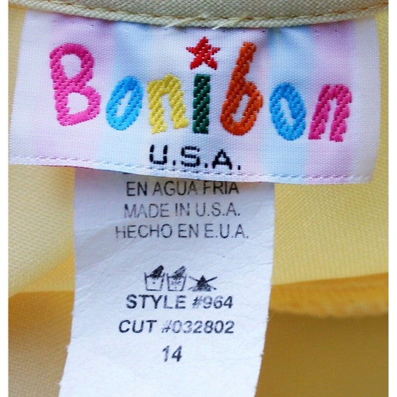 VTG 1990s Bonibon Yellow Dress Embroidered Floral… - image 8