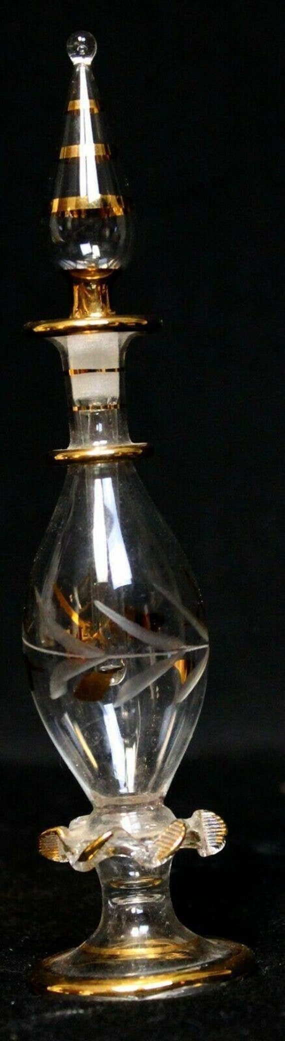 Small Perfume Bottle Clear Cut-Glass w/gold Accent