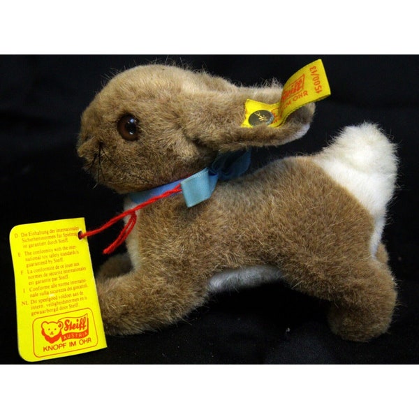 VTG NWT Steiff Austria Hoppy Tan Brown & White Bunny Rabbit Plush 4" 1500/13