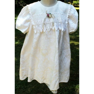 Vtg 90s Rose Cottage Cream Ivory Jacquard Tent Square Sheer Lace Collar Girls 7