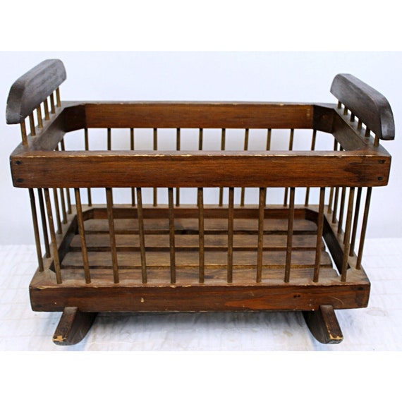 VTG Brown Wood Baby Doll Play Cradle Rocking Crib 18 X 15 X 11 Toy Furniture Etsy Canada