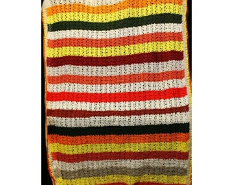 Hand Crochet Horizontal Striped Multicolor Queen Size Blanket Throw Afghan Yello