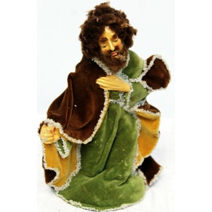 Vtg Nativity Joseph Replacement Velvet Robes Pebble Art Trim Folk Italian Paint