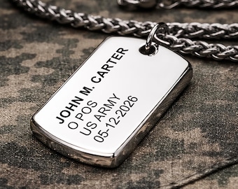 Custom Dog Tag Necklace for Him, Army Deployment Gift, Personalized Military Jewelry