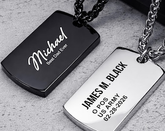 Custom Dog Tag Necklace for Him, Personalized Mens Jewelry, Military Boyfriend Gift