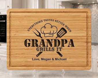 Personalized Engraved BBQ Cutting Board, Custom Grilling Gift for Dad, Husband, Grandpa Christmas Gifts