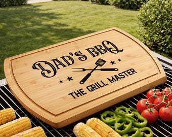 Custom Engraved Dads BBQ Cutting Board Grill Master Steak Serving Tray Fathers Day Gift