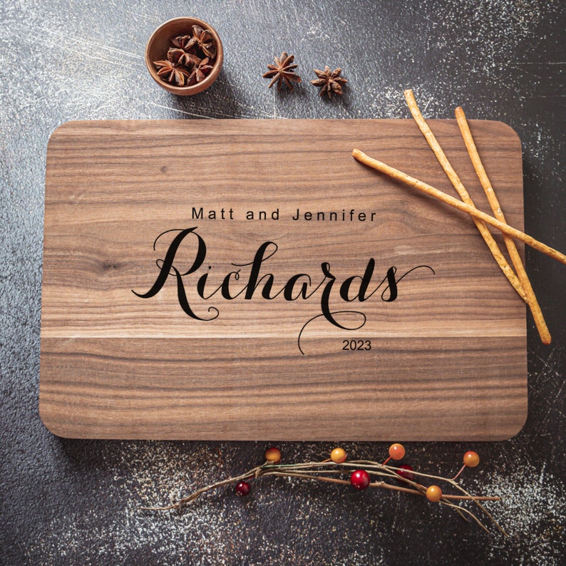 Personalized Cutting Board Gifts for Couple Custom Wedding Gift & Anniversary Present, Engagement Gift, Engraved Housewarming Gifts image 10