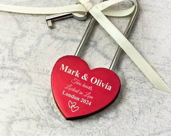 Regalo de aniversario - Candado grabado con candado de amor presente, candado de corazón personal con candado de amor personalizado, regalos de boda para regalo de pareja para novio