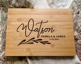 Personalized Cutting Board Wedding Gift, Bamboo Charcuterie Board, Unique 5th Anniversary Gift, Bridal Shower, Engraved Engagement Present