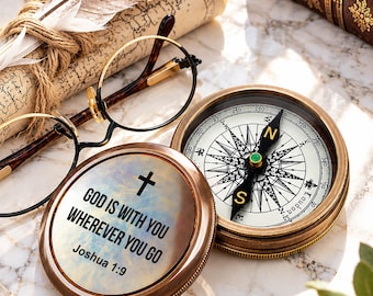 Personalized Bronze Compass, Engraved Baptism Gift for Boy, Grandson, Godson