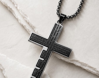 Personalized Lord's Prayer Cross Necklace, Silver Gold Two-Tone Cross Pendant